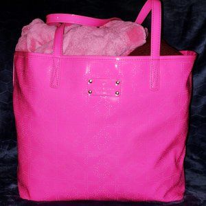 KATE SPADE HOT PINK MAGENTA LARGE PATENT LEATHER TOTE HANDBAG